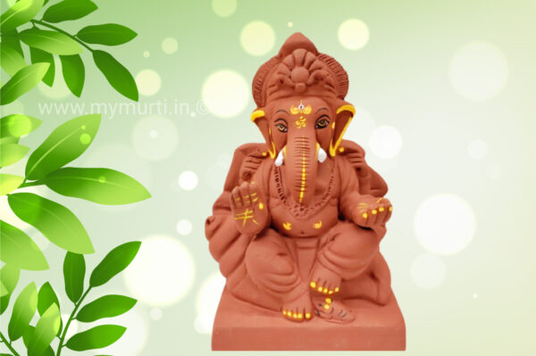 Plant Red Soil Bappa With Sea Shell Ganesh Idol 06 Inches