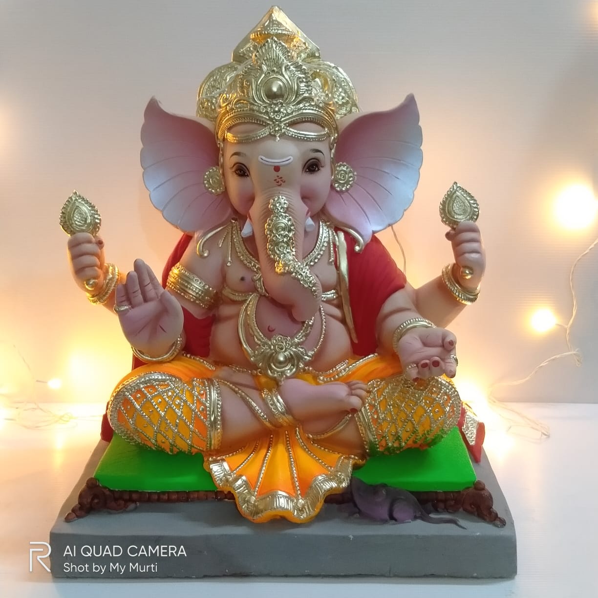 Deisgner Daagina Decorated Mukhut Ganpati Idol - 18 Inches - MyMurti